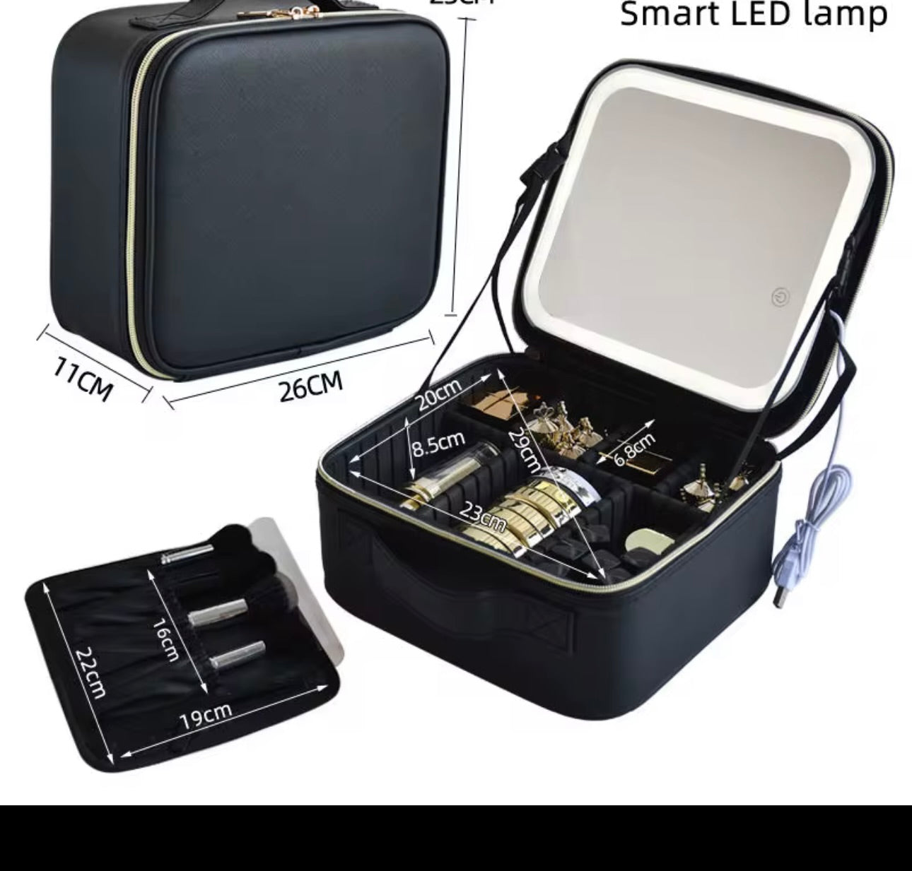 Bolso portátil de maquillaje con espejo LED