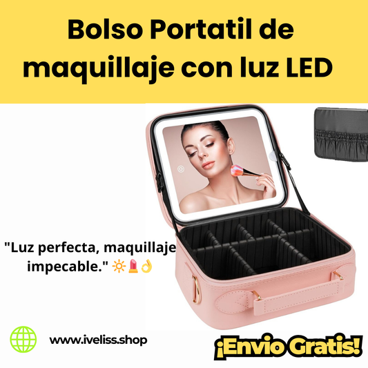 Bolso portátil de maquillaje con espejo LED